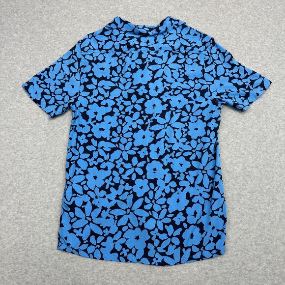 Laguna Doodle Floral Camp Collar Button Up Shirt Mens S Blue Navy Short Sleeve - Picture 6 of 8